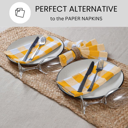 Cloth Dinner Napkins 100% Cotton Set of 6 - Soft Durable Washable - Ideal for Farmhouse Parties Wedding Christmas - Perfect Everyday Use Table Cloth Napkins Gingham Check 18x18 inch Yellow