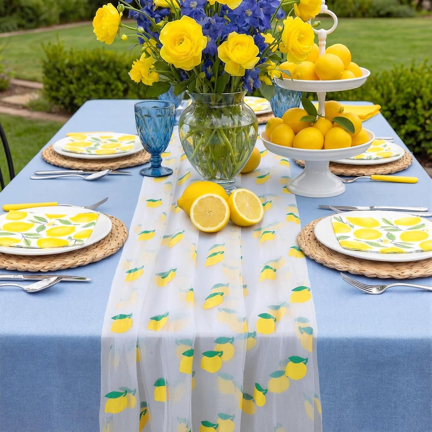 4 Pcs Lemon Tulle Table Runner 29 x70 inch Lemon Lace Table Runner Lemonade Stand Decorations for Kitchen Lemonade Party Birthday Baby Shower Wedding Bridal Shower Home Decor