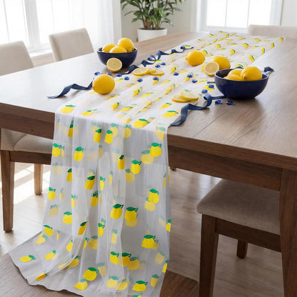 4 Pcs Lemon Tulle Table Runner 29 x70 inch Lemon Lace Table Runner Lemonade Stand Decorations for Kitchen Lemonade Party Birthday Baby Shower Wedding Bridal Shower Home Decor