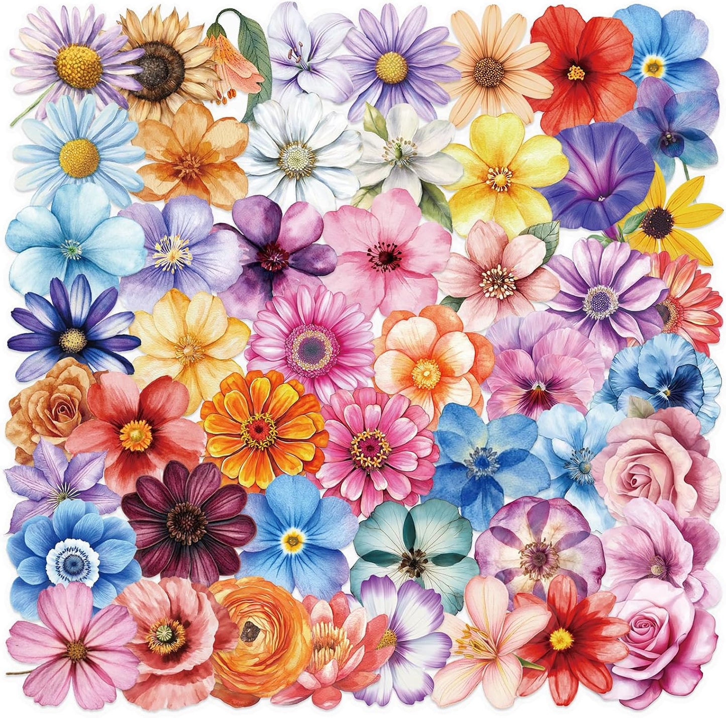 50pcs Transparent Yellow Flower Stickers for Scrapbooking Water Bottles Laptop Journaling,Cartoon Floral Sticker for Teens Planners,Cards,Gifts,Crafts,Art Projects,Glass Potion Bottles(Flower-C)