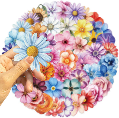 50pcs Transparent Yellow Flower Stickers for Scrapbooking Water Bottles Laptop Journaling,Cartoon Floral Sticker for Teens Planners,Cards,Gifts,Crafts,Art Projects,Glass Potion Bottles(Flower-C)