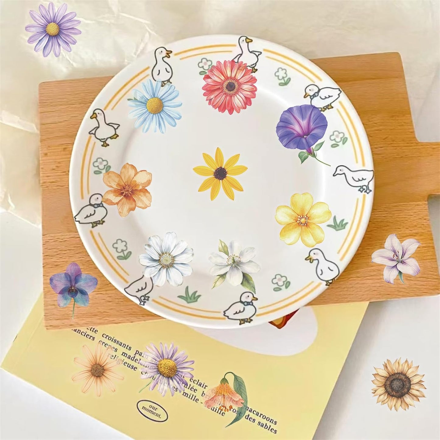 50pcs Transparent Yellow Flower Stickers for Scrapbooking Water Bottles Laptop Journaling,Cartoon Floral Sticker for Teens Planners,Cards,Gifts,Crafts,Art Projects,Glass Potion Bottles(Flower-C)