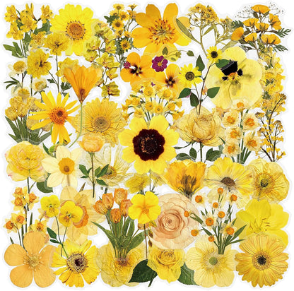 50pcs Transparent Yellow Flower Stickers for Scrapbooking Water Bottles Laptop Journaling,Cartoon Floral Sticker for Teens Planners,Cards,Gifts,Crafts,Art Projects,Glass Potion Bottles(Flower-C)