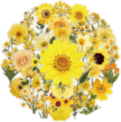 50pcs Transparent Yellow Flower Stickers for Scrapbooking Water Bottles Laptop Journaling,Cartoon Floral Sticker for Teens Planners,Cards,Gifts,Crafts,Art Projects,Glass Potion Bottles(Flower-C)