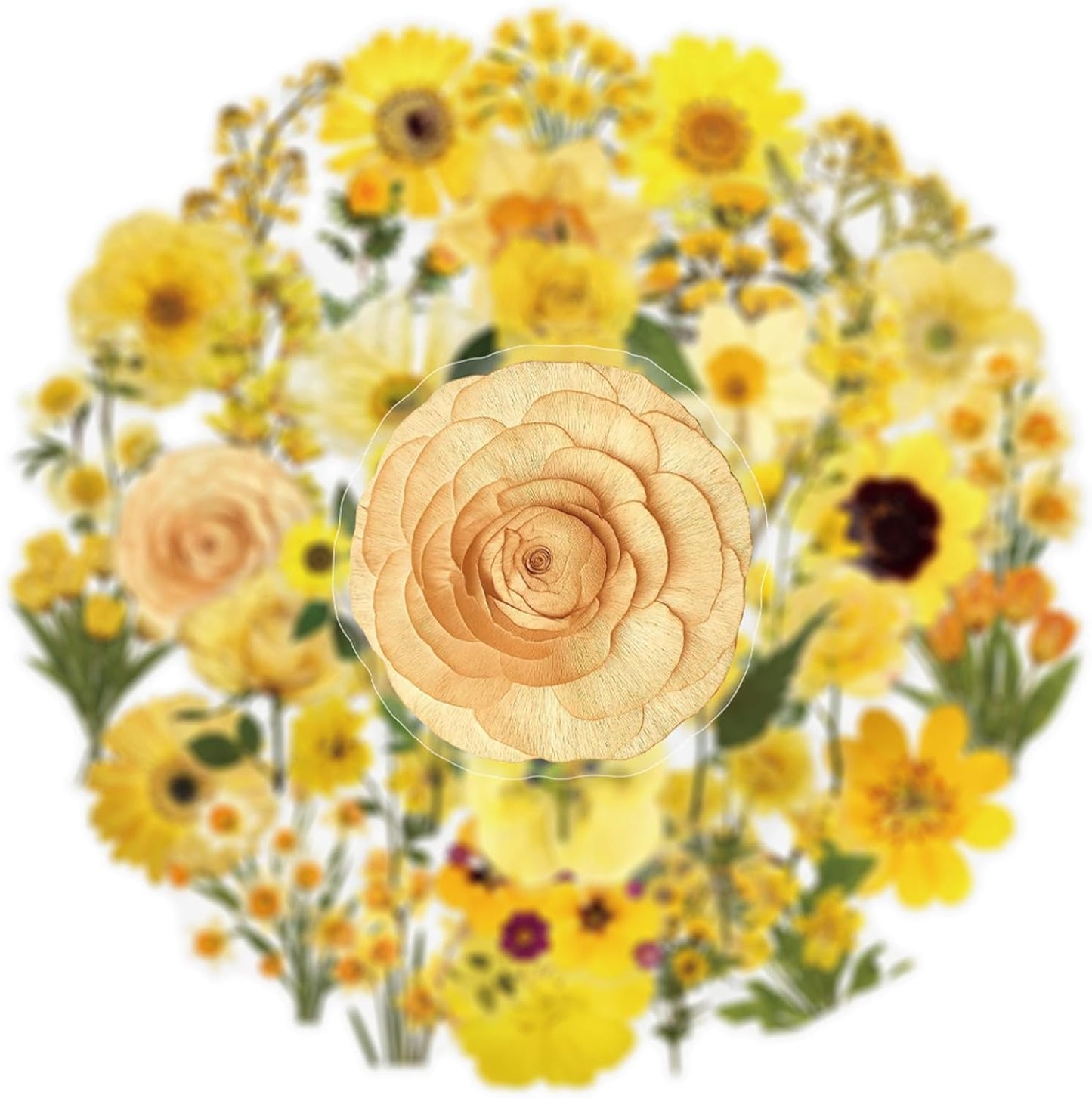 50pcs Transparent Yellow Flower Stickers for Scrapbooking Water Bottles Laptop Journaling,Cartoon Floral Sticker for Teens Planners,Cards,Gifts,Crafts,Art Projects,Glass Potion Bottles(Flower-C)