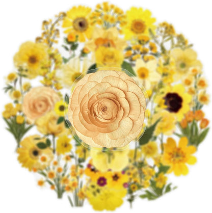 50pcs Transparent Yellow Flower Stickers for Scrapbooking Water Bottles Laptop Journaling,Cartoon Floral Sticker for Teens Planners,Cards,Gifts,Crafts,Art Projects,Glass Potion Bottles(Flower-C)