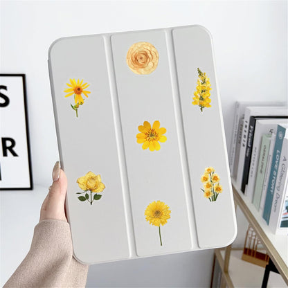 50pcs Transparent Yellow Flower Stickers for Scrapbooking Water Bottles Laptop Journaling,Cartoon Floral Sticker for Teens Planners,Cards,Gifts,Crafts,Art Projects,Glass Potion Bottles(Flower-C)