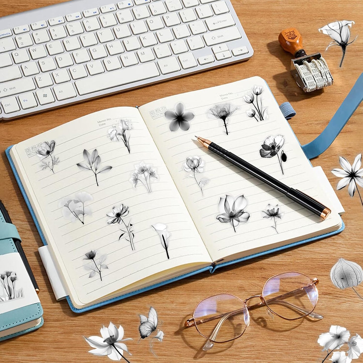 50pcs Transparent Yellow Flower Stickers for Scrapbooking Water Bottles Laptop Journaling,Cartoon Floral Sticker for Teens Planners,Cards,Gifts,Crafts,Art Projects,Glass Potion Bottles(Flower-C)