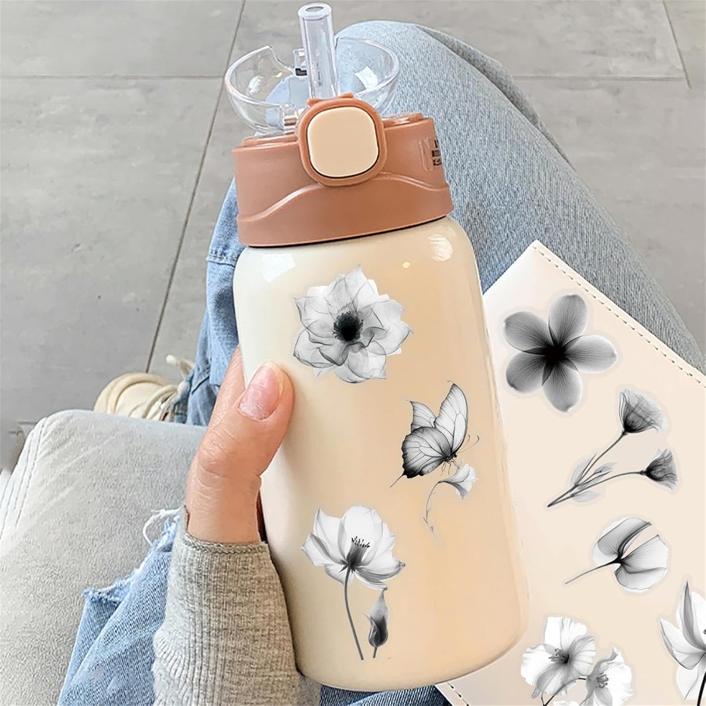 50pcs Transparent Yellow Flower Stickers for Scrapbooking Water Bottles Laptop Journaling,Cartoon Floral Sticker for Teens Planners,Cards,Gifts,Crafts,Art Projects,Glass Potion Bottles(Flower-C)