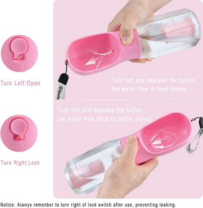 Dog Water Bottle with Food Container & Poop Bag Holder & Filter | Feeding & Hydration & Waste All in One | Travel Puppy Water Bowl | Portable Pet Dispenser | Dog Gifts | for Walking Beach