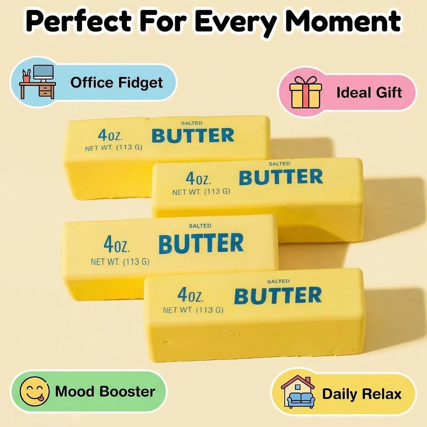 Butter Squishy 2 Pack Slow Rising Squeeze Toys, Yellow Stress Relief Fidget | Slow Rebound Butter Sensory Fidget Toy, Party Favors Birthday Gifts, Adults Office Desk Toys, 2Pcs Butters Stick