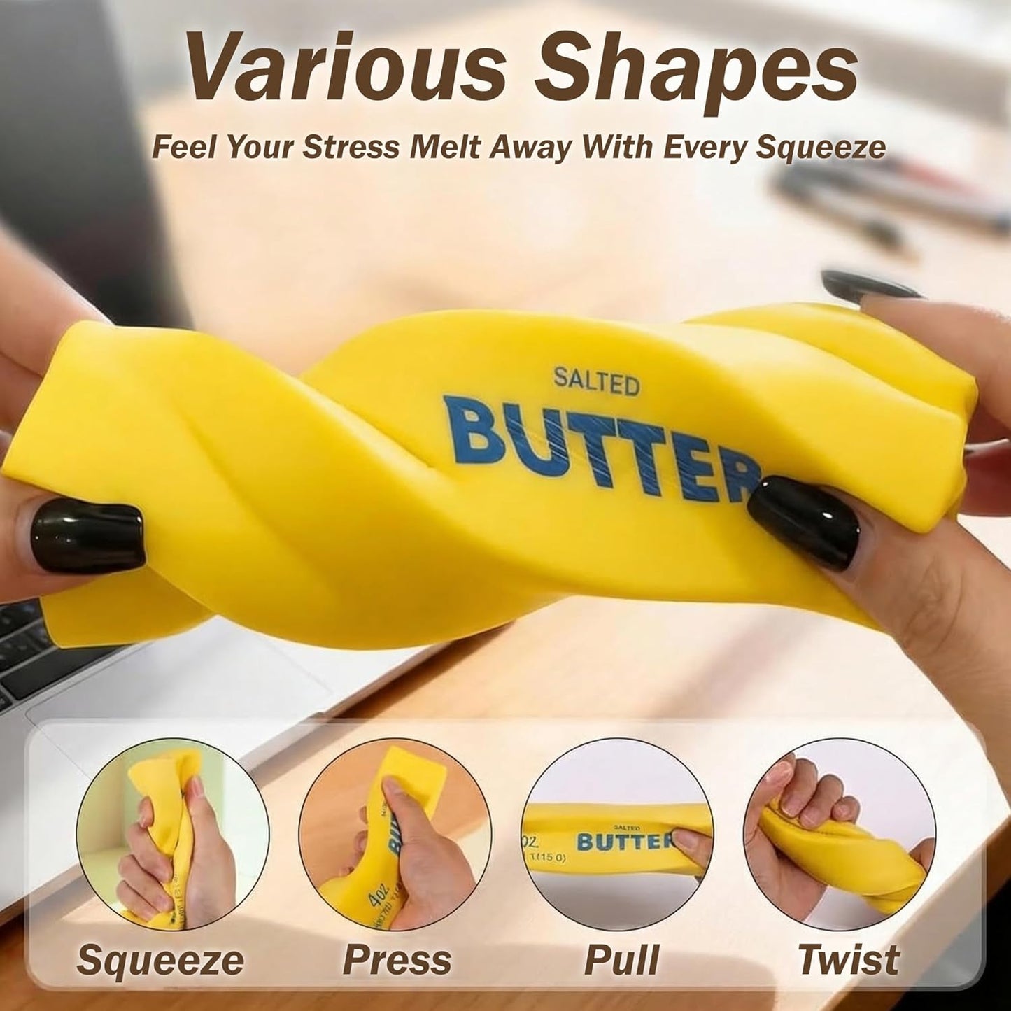 Butter Squishy 2 Pack Slow Rising Squeeze Toys, Yellow Stress Relief Fidget | Slow Rebound Butter Sensory Fidget Toy, Party Favors Birthday Gifts, Adults Office Desk Toys, 2Pcs Butters Stick