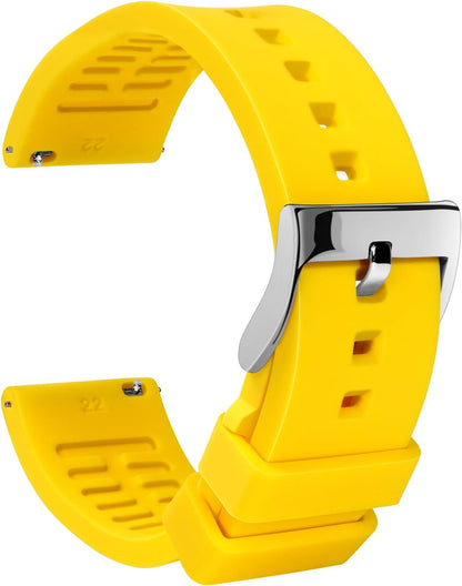 Silicone Watch Band for Men - Yellow Quick Release Watch Band for Women Soft - Waterproof Smart Watch Bracelet Clasp - Correa de Silicona para Reloj Replacement - 18mm 19mm 20mm 21mm 22mm 24mm