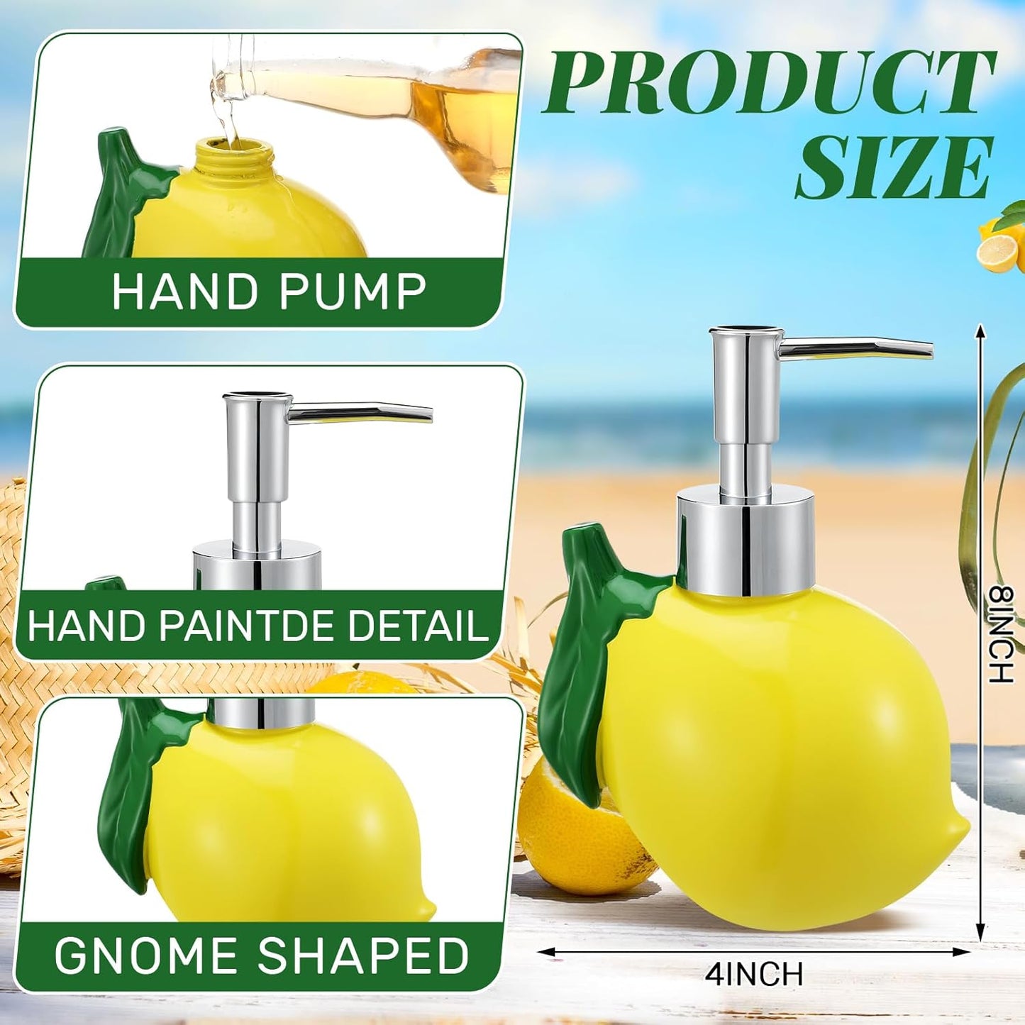 4 Pcs Lemon Soap Dispenser for Kitchen and Bathroom Lemon Lotion Dispenser with Kitchen Towels Box for Bathroom Summer Decor Gift