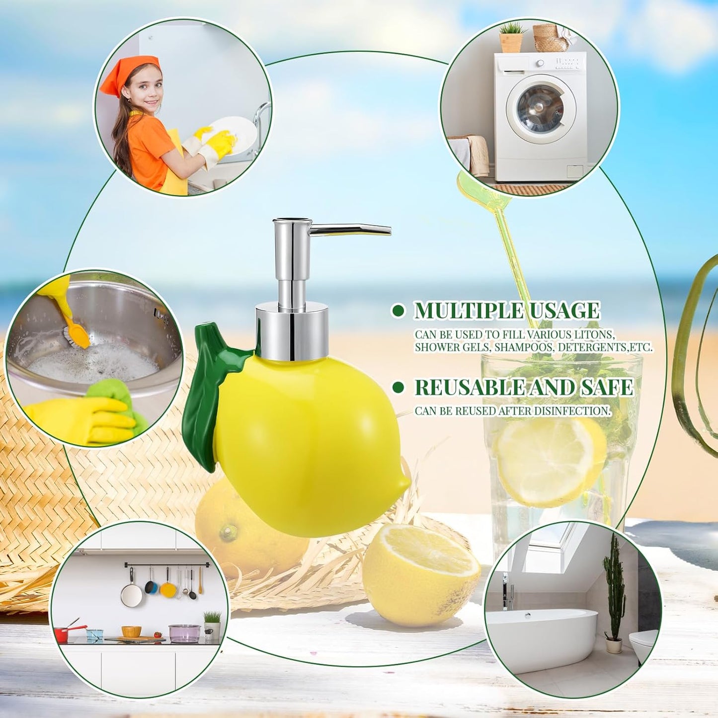 4 Pcs Lemon Soap Dispenser for Kitchen and Bathroom Lemon Lotion Dispenser with Kitchen Towels Box for Bathroom Summer Decor Gift