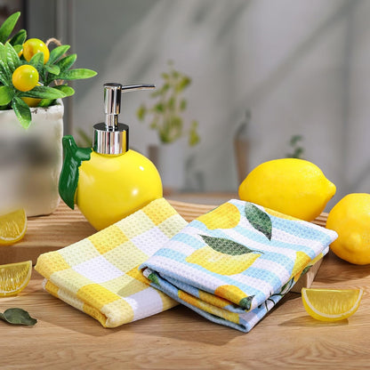 4 Pcs Lemon Soap Dispenser for Kitchen and Bathroom Lemon Lotion Dispenser with Kitchen Towels Box for Bathroom Summer Decor Gift