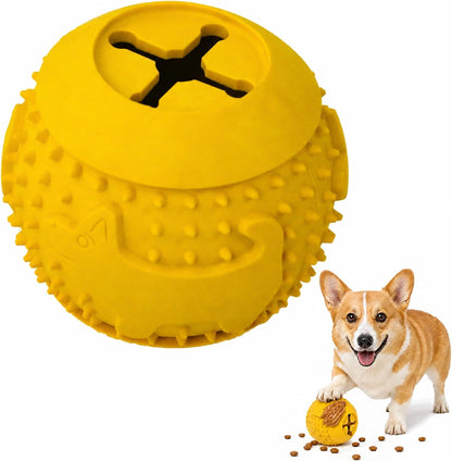Rubber Dog Chew Toy Ball, Puzzle Feeder Pet Toy -3'' Yellow | Teething Puzzle Feeder Ball, Treat Dispenser Chew Toy, Rolling Rubber Dog Fetch Toy, Interactive Dental Care & Enrichment