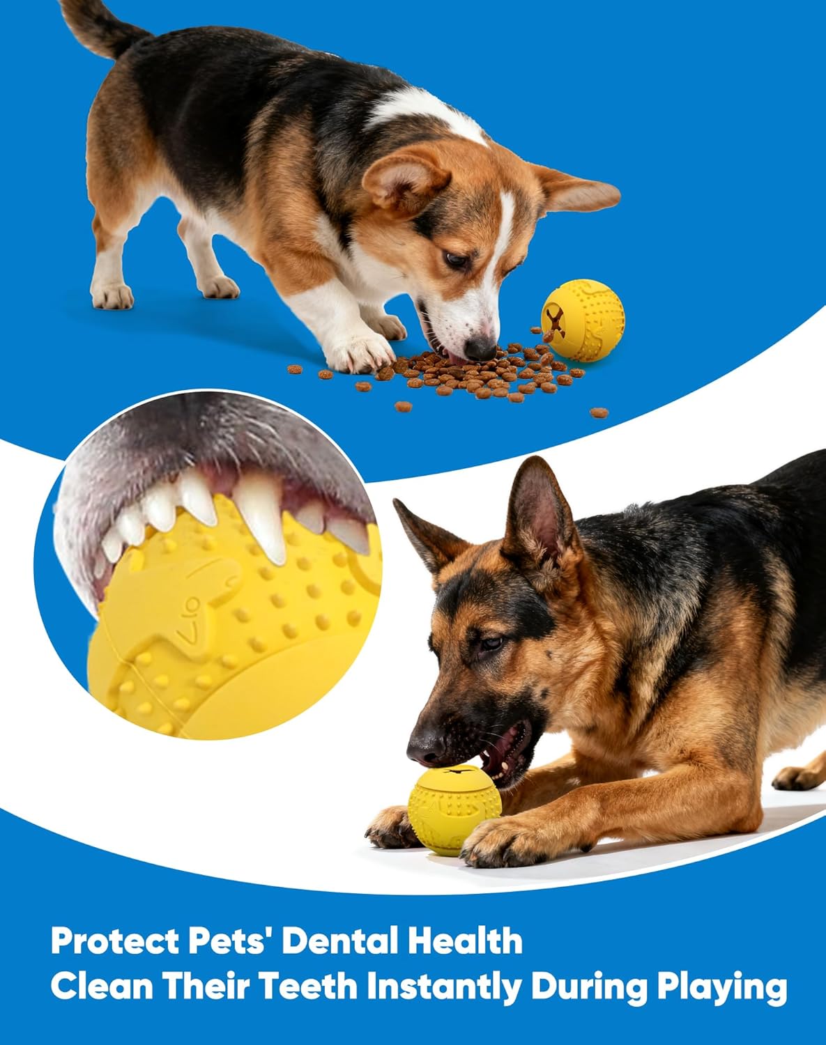 Rubber Dog Chew Toy Ball, Puzzle Feeder Pet Toy -3'' Yellow | Teething Puzzle Feeder Ball, Treat Dispenser Chew Toy, Rolling Rubber Dog Fetch Toy, Interactive Dental Care & Enrichment