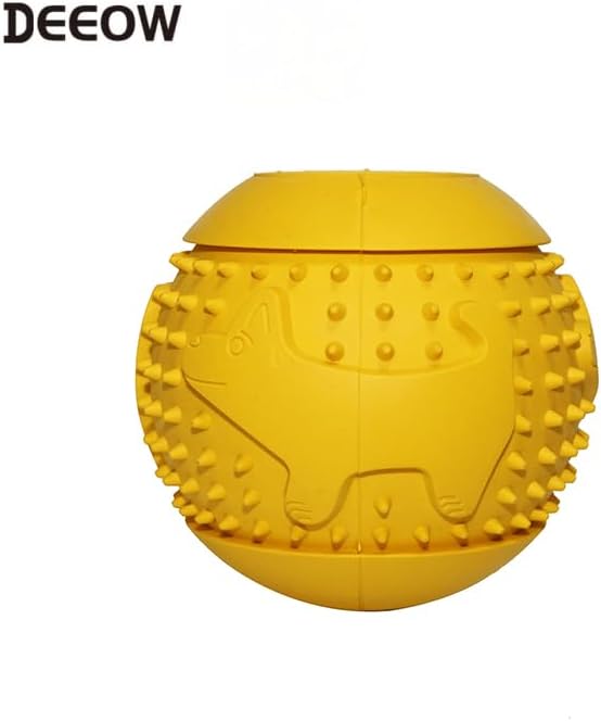 Rubber Dog Chew Toy Ball, Puzzle Feeder Pet Toy -3'' Yellow | Teething Puzzle Feeder Ball, Treat Dispenser Chew Toy, Rolling Rubber Dog Fetch Toy, Interactive Dental Care & Enrichment