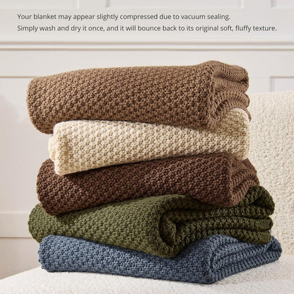 Gold Yellow Throw Blanket 50x60 Inches for Couch Bed | Soft Cozy Lightweight Moss Stitch Knit, Warm and Breathable, Decorative and Reversible Textured Knit Throw