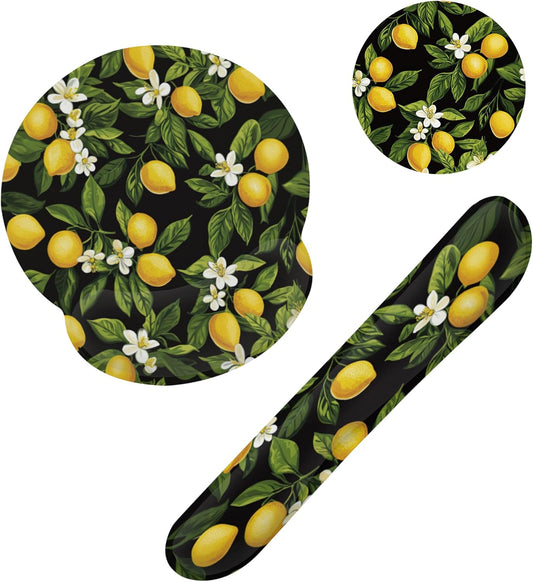 Summer Lemon Blossom Ergonomic Wrist Support Keyboard Mouse Wrist Rest Set, Computer Office Comfortable Wrist Rest for Mouse Easy Typing