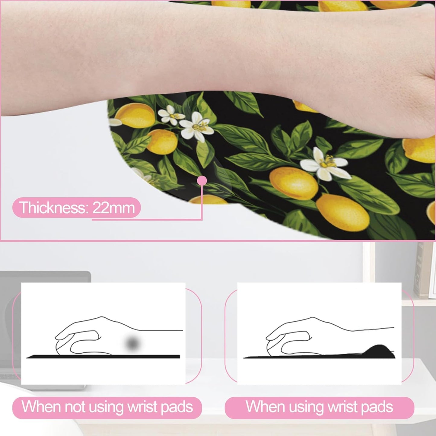 Summer Lemon Blossom Ergonomic Wrist Support Keyboard Mouse Wrist Rest Set, Computer Office Comfortable Wrist Rest for Mouse Easy Typing