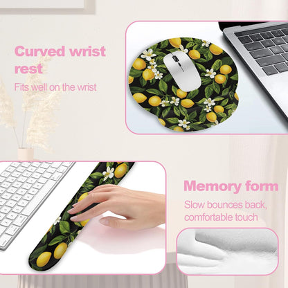 Summer Lemon Blossom Ergonomic Wrist Support Keyboard Mouse Wrist Rest Set, Computer Office Comfortable Wrist Rest for Mouse Easy Typing