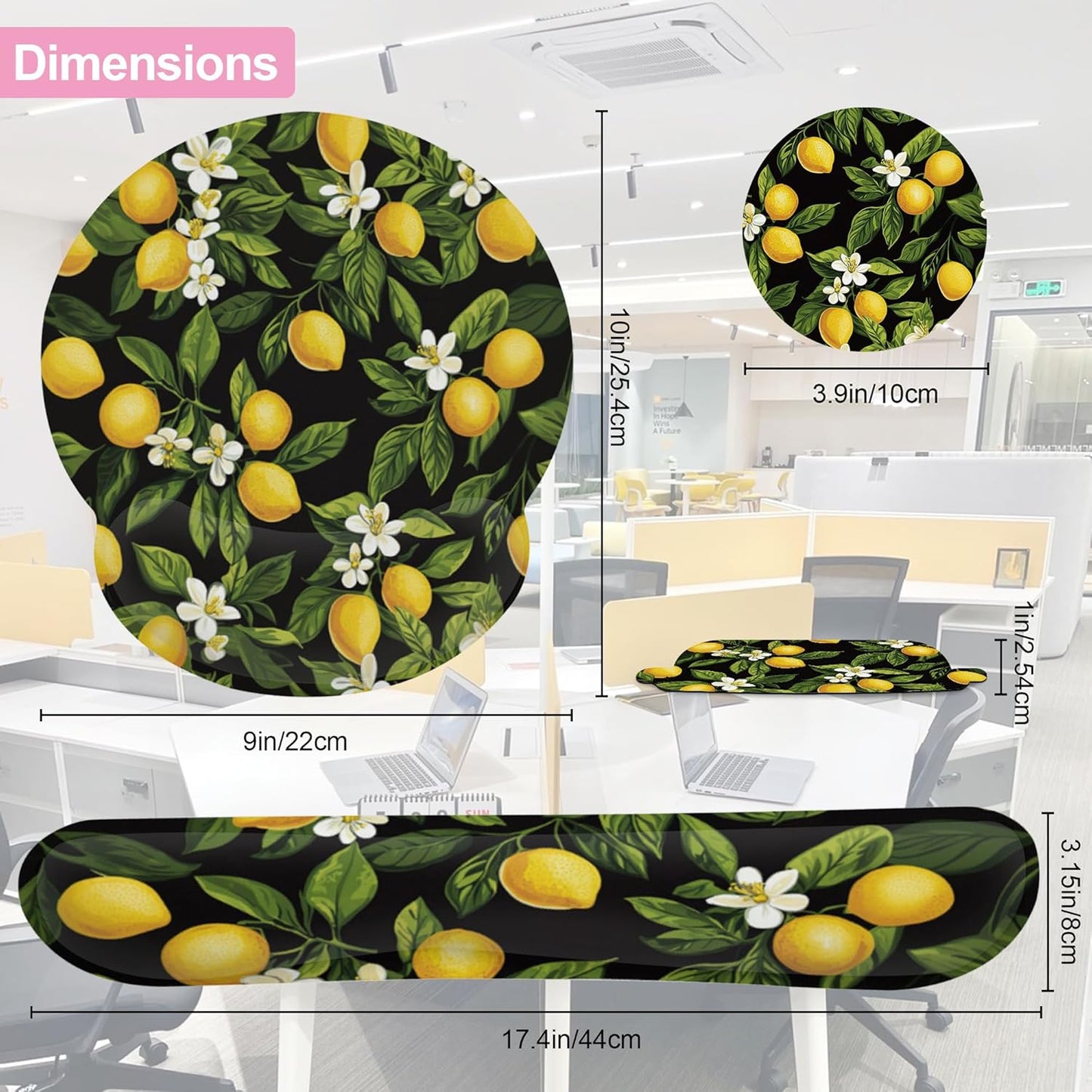 Summer Lemon Blossom Ergonomic Wrist Support Keyboard Mouse Wrist Rest Set, Computer Office Comfortable Wrist Rest for Mouse Easy Typing