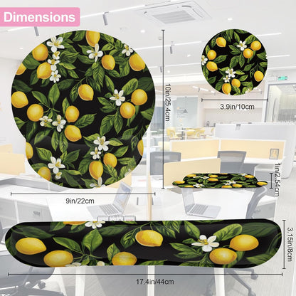 Summer Lemon Blossom Ergonomic Wrist Support Keyboard Mouse Wrist Rest Set, Computer Office Comfortable Wrist Rest for Mouse Easy Typing