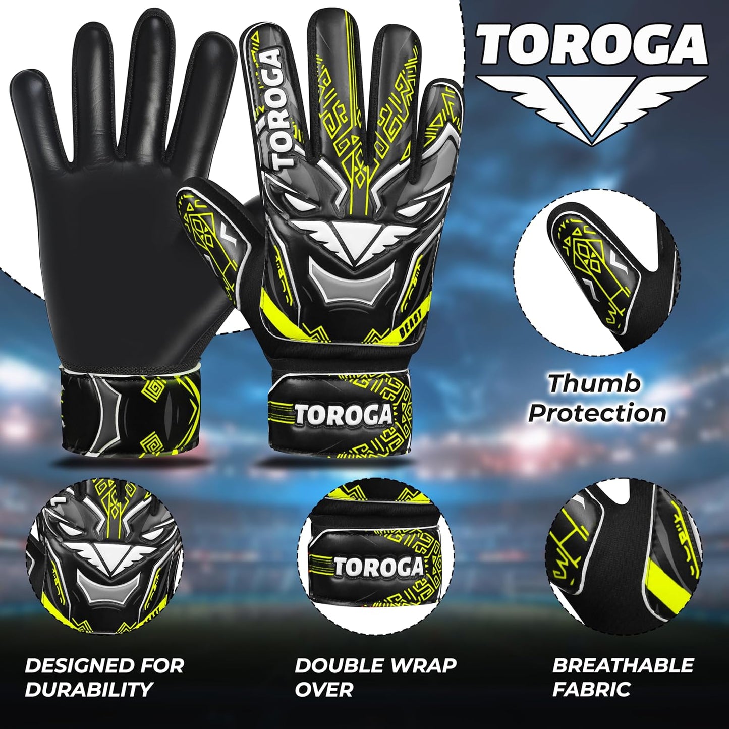 Goalkeeper Gloves for Kids & Youth – Soccer Goalie Gloves, Strong Latex Grip, Double Wrist Support & Breathable Mesh – Boys Football Gloves