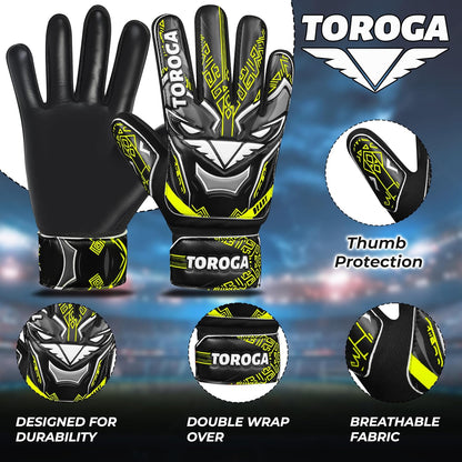 Goalkeeper Gloves for Kids & Youth – Soccer Goalie Gloves, Strong Latex Grip, Double Wrist Support & Breathable Mesh – Boys Football Gloves