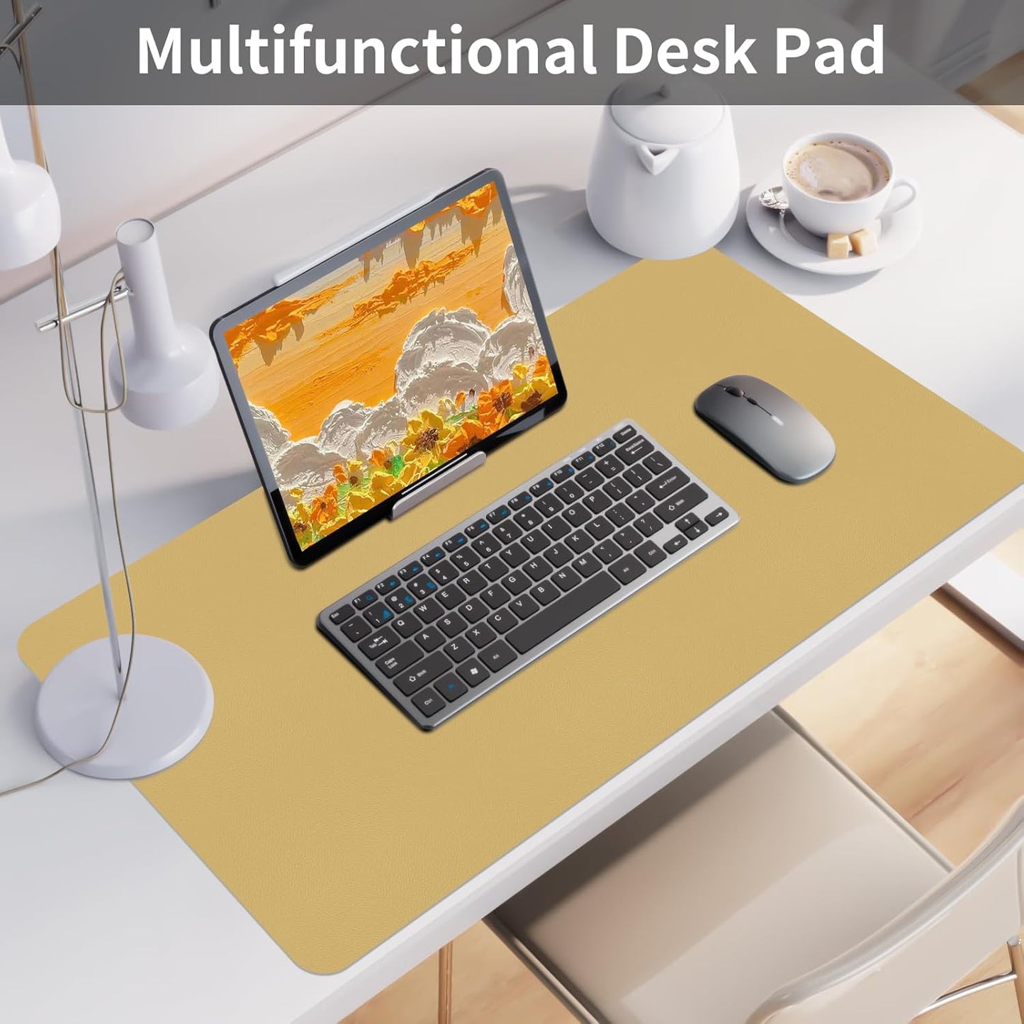 Light Yellow Desk Mat 31.5"x15.7", Desk Matt for Desktop, Waterproof Leather Large Mouse Pad, Computer Mat for Office/Home/Decor