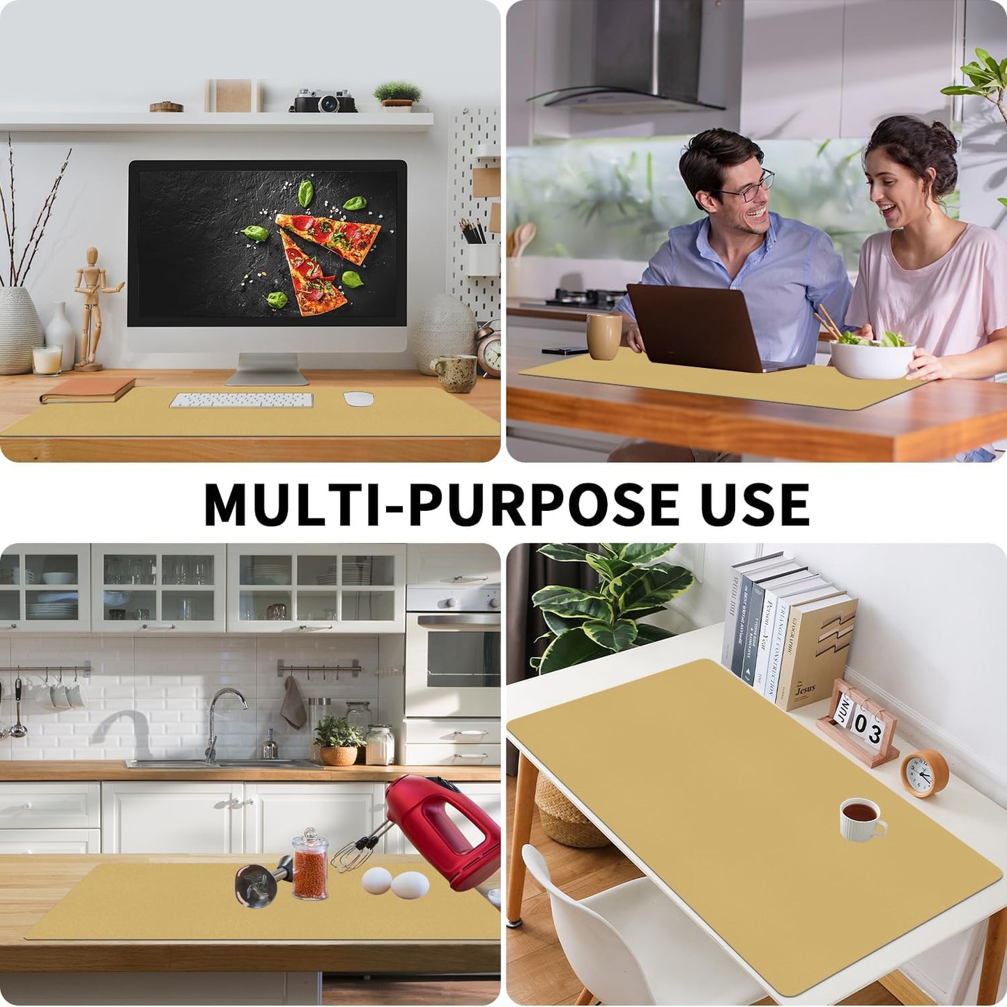 Light Yellow Desk Mat 31.5"x15.7", Desk Matt for Desktop, Waterproof Leather Large Mouse Pad, Computer Mat for Office/Home/Decor