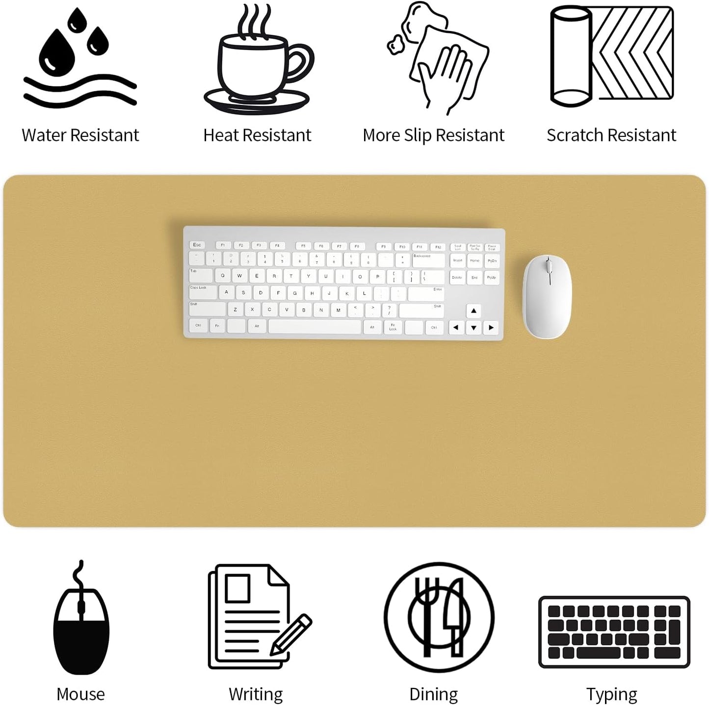 Light Yellow Desk Mat 31.5"x15.7", Desk Matt for Desktop, Waterproof Leather Large Mouse Pad, Computer Mat for Office/Home/Decor