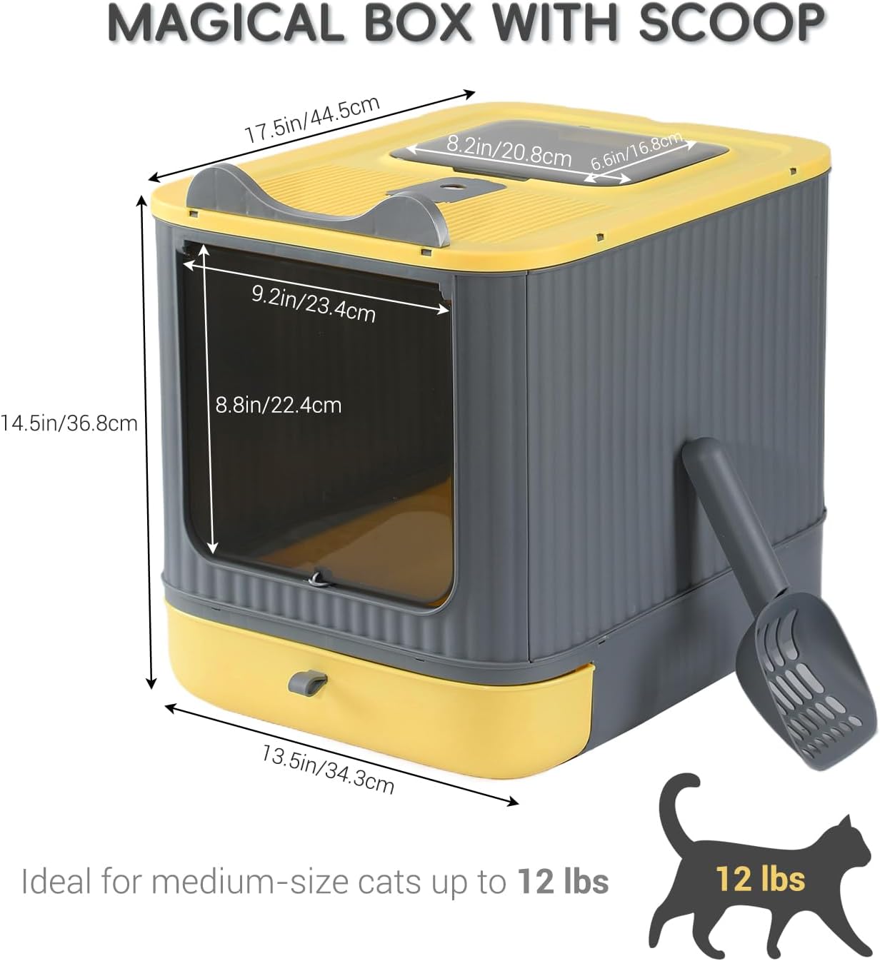 Foldable Enclosed Cat Litter Box with Lid, for Kitten to Medium | , Fully Enclosed, Anti-Splash, Easy Clean, Easy Install, Odor Control, 3 Modes for Kitten to Senior, Yellow&Grey