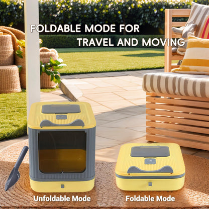 Foldable Enclosed Cat Litter Box with Lid, for Kitten to Medium | , Fully Enclosed, Anti-Splash, Easy Clean, Easy Install, Odor Control, 3 Modes for Kitten to Senior, Yellow&Grey