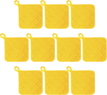 Economical Lightweight Bulk Potholders Ten (10) Pack Everyday Quality 6.5" Square Perfect for Craft Projects Yellow