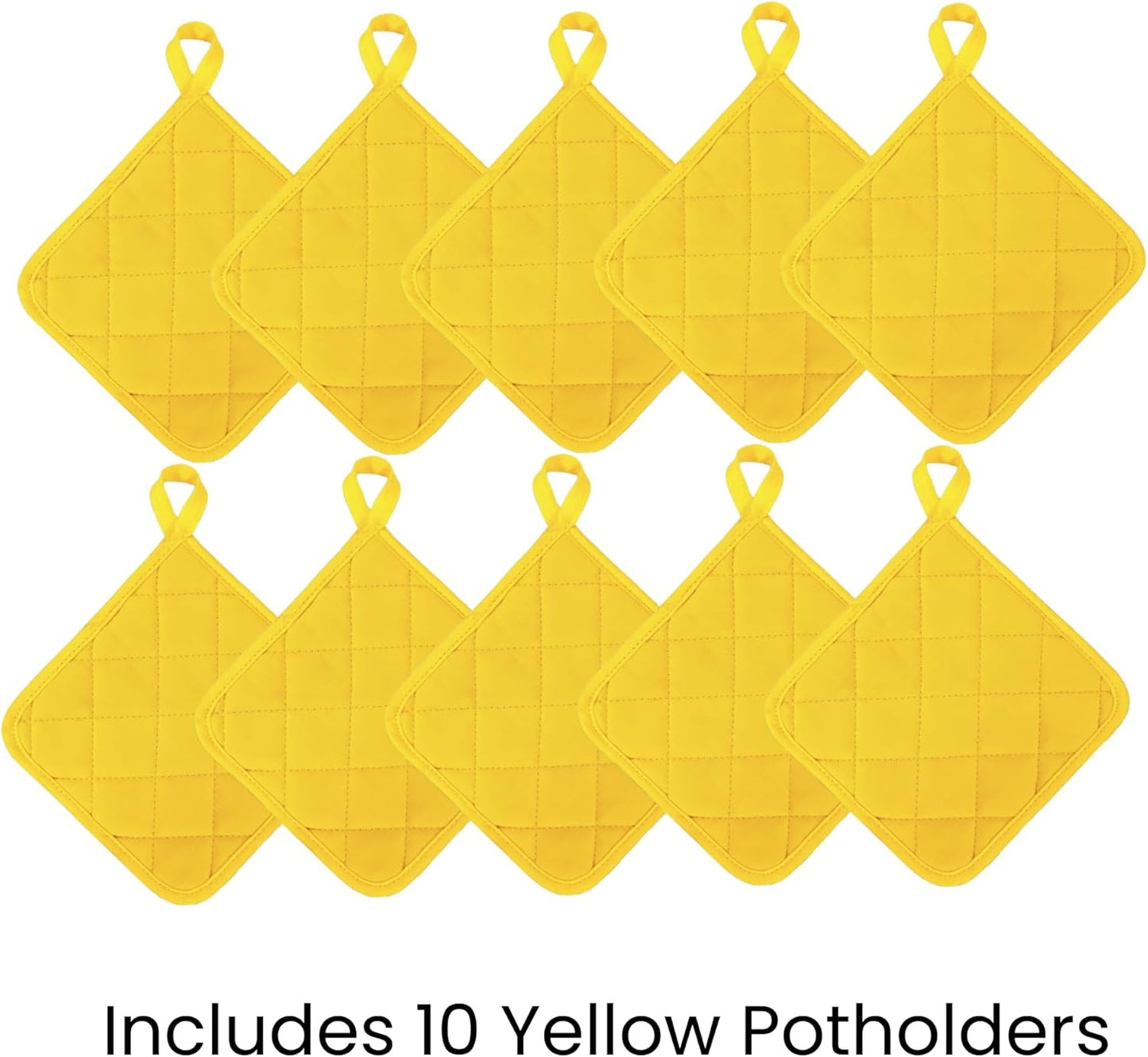 Economical Lightweight Bulk Potholders Ten (10) Pack Everyday Quality 6.5" Square Perfect for Craft Projects Yellow