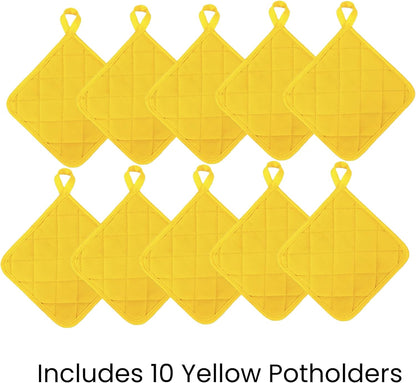 Economical Lightweight Bulk Potholders Ten (10) Pack Everyday Quality 6.5" Square Perfect for Craft Projects Yellow