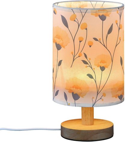 Bedside Lamp LED Nightstand Table Lamp-Vivid Flower Yellow with Fabric Shade and Button Control Night Light for Bedroom Dorm Living Room