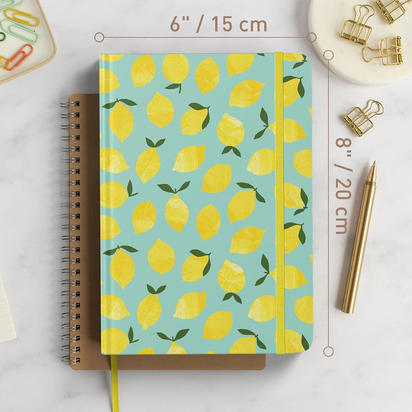 Dotted Journal Notebook, Dot Grid Hardcover Notebook, Thick Paper Journal, Motivational Journal, 8x6 inches, For Notes - (Lemon) notebook