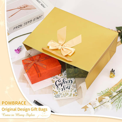 Birthday Gift Bag with Tissue Paper and Card(1 PCS Bright Gold, 13") | Birthday Gift Bag Set - 1 Gift Bag with Bow, 2 Tissues & Greeting Card for Men Women,Gift Bags Medium size