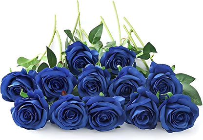12 PCS Artificial Flowers Roses Silk Flowers Fake Long Stem Artificial Roses for Home Wedding Decorations (Yellow)