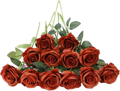 12 PCS Artificial Flowers Roses Silk Flowers Fake Long Stem Artificial Roses for Home Wedding Decorations (Yellow)