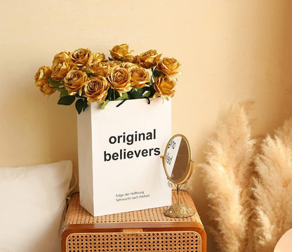 12 PCS Artificial Flowers Roses Silk Flowers Fake Long Stem Artificial Roses for Home Wedding Decorations (Yellow)