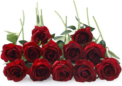 12 PCS Artificial Flowers Roses Silk Flowers Fake Long Stem Artificial Roses for Home Wedding Decorations (Yellow)