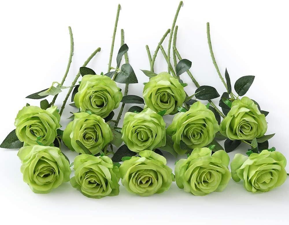 12 PCS Artificial Flowers Roses Silk Flowers Fake Long Stem Artificial Roses for Home Wedding Decorations (Yellow)