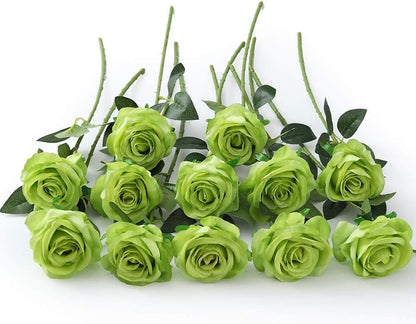 12 PCS Artificial Flowers Roses Silk Flowers Fake Long Stem Artificial Roses for Home Wedding Decorations (Yellow)