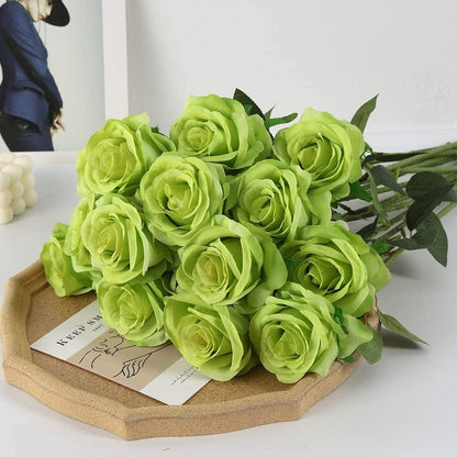 12 PCS Artificial Flowers Roses Silk Flowers Fake Long Stem Artificial Roses for Home Wedding Decorations (Yellow)