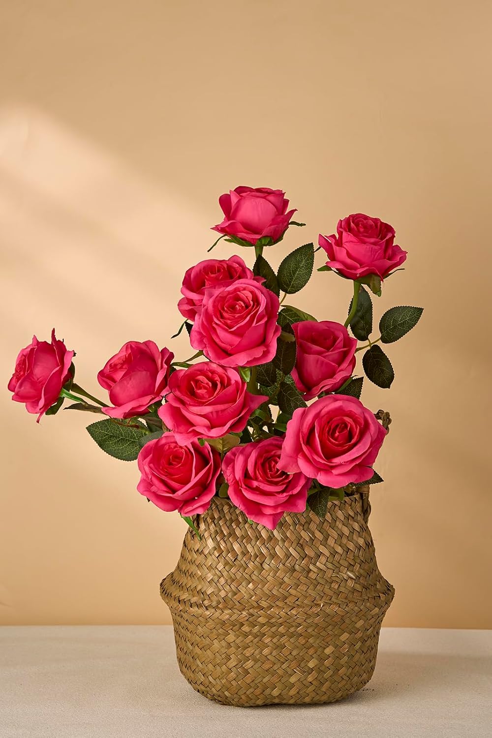 12 PCS Artificial Flowers Roses Silk Flowers Fake Long Stem Artificial Roses for Home Wedding Decorations (Yellow)